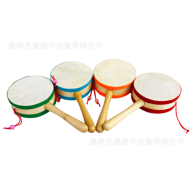 羊皮拨浪鼓婴儿可啃咬手摇鼓玩具益智传统破浪波浪鼓木质儿童宝宝