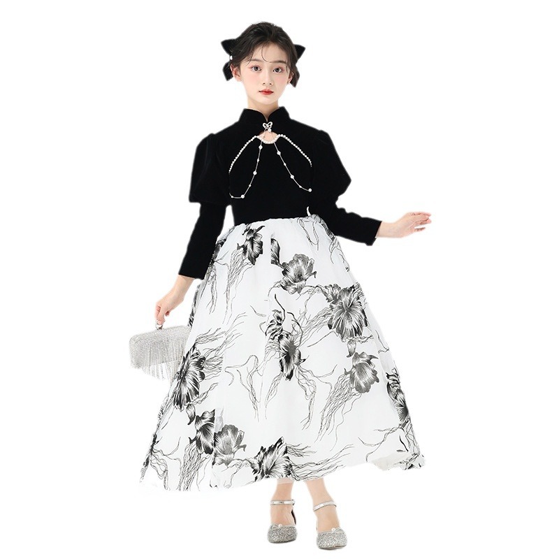 Vestido infantil vestido nuevo estilo chino tinta estilo vestido de alta gama vestido de princesa chica anfitriona de piano despeje