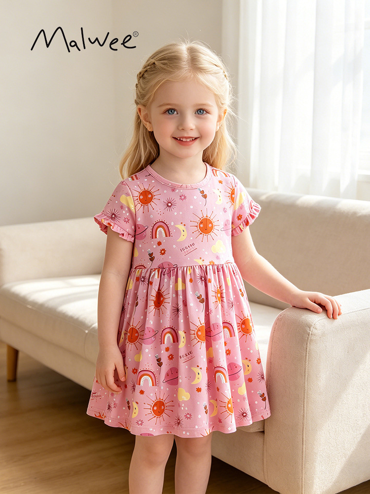 Malwee transfronterizo nuevo vestido de niñas fresco estilo europeo y americano 3 - 8 años de edad niñas falda transpirable y cómoda falda image 1