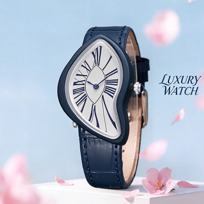Dopamine Vintage Irregular-Shaped Watch, Melting and Distorted Irregular Fashion High-End Niche Design Men's and Women's Quartz Watch