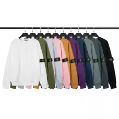 Classic Stone Solid Crew Neck Circle Logo Sweatshirt With Badge Long Sleeve Cotton Basic