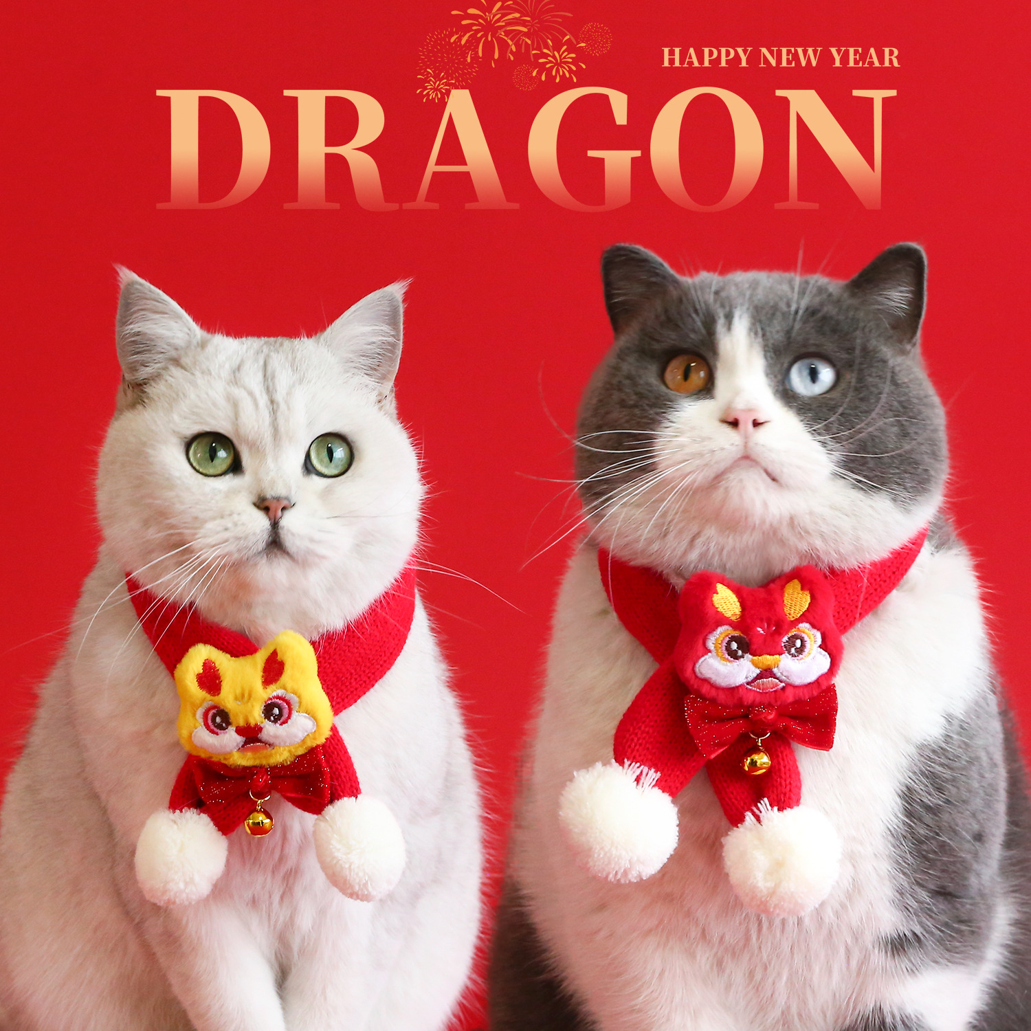Mascota dragón año bufanda lana punto bordado grifo León afortunado dibujos animados piel bola gato cachorro nuevo año bufanda image 3