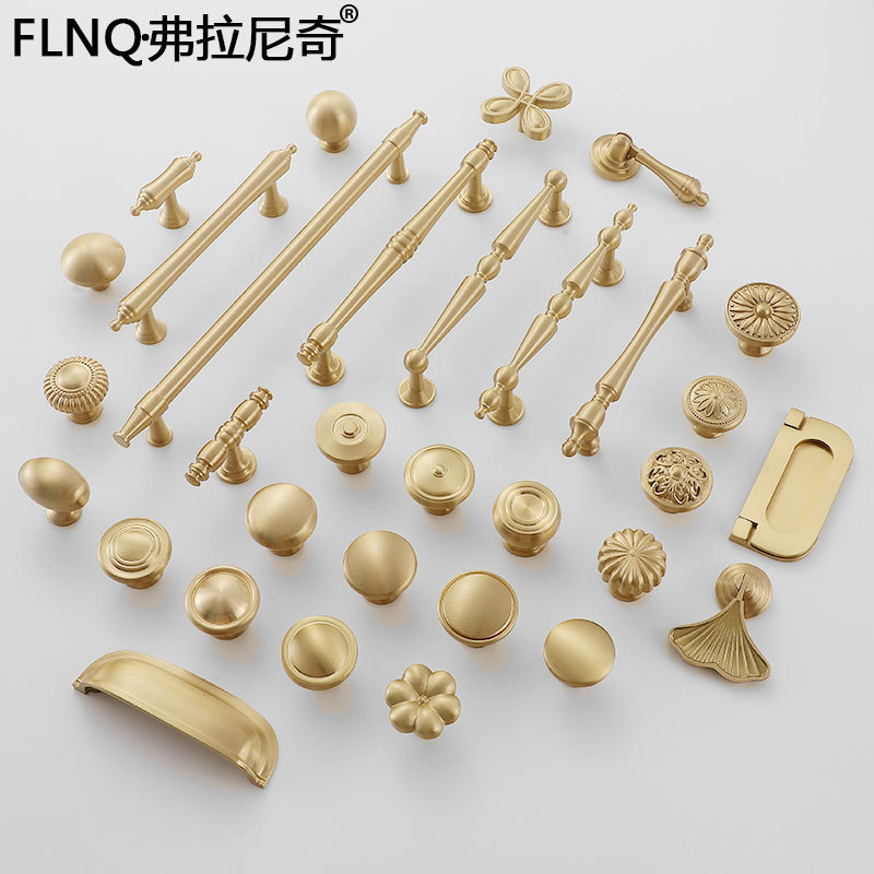 輕奢金色法式衣櫃拉手純銅現代北歐全黃銅單孔抽屜美式櫥櫃門把手