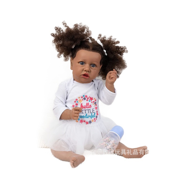 22 pulgadas africano renacido bebé muñeca negro piel saskia suave vinilo muñeca transfronteriza suministro juguete
