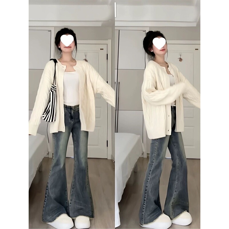 Knitted cardigan for women, loose-fitting, suitable for spring and autumn, Korean style, gentle and relaxed, retro, autumn/winter, cable-knit sweater, other styles Knitted cardigan for women, loose-fitting, suitable for spring and autumn, Korean style, gentle and relaxed, retro, autumn/winter, cable-knit sweater, other styles