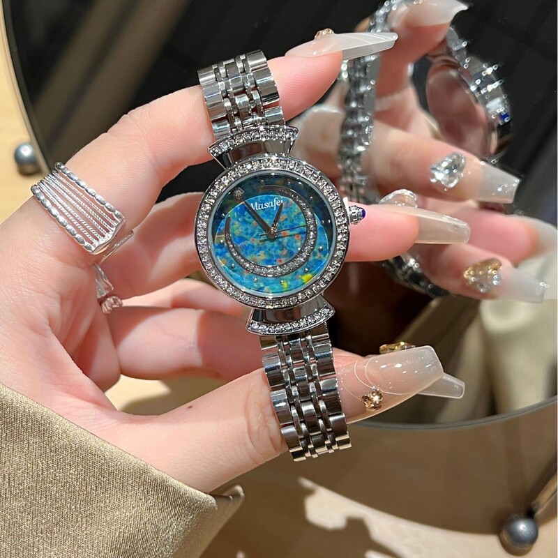 Bujiada Trendy Brand Starry Sky Moon Women's Watch Steel Belt Diamond High-End Ins Style Watch Customization