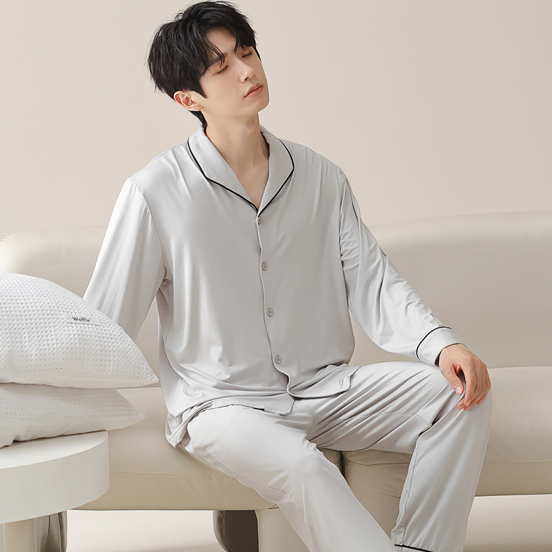 Pajamas Men's 2024 New Ice Silk Fall/Winter plus size Men's Advanced Sense Modal Home Clothes Spring and Autumn Long Sleeve