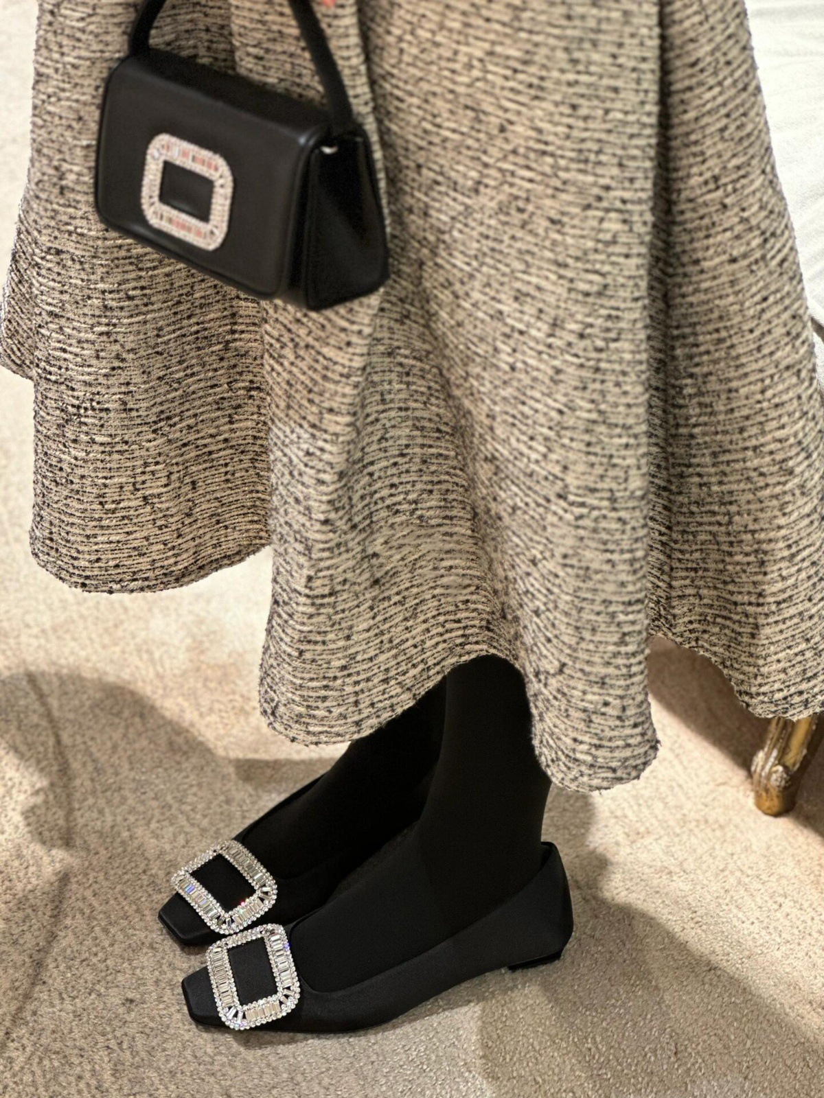 Versión de piel de oveja ~ hermoso diamante cuadrado botón de cuero zapatos de tacones de cuero de mujer cabeza cuadrada francesa zapatos de mariana zapatos de noche zapatos de noche