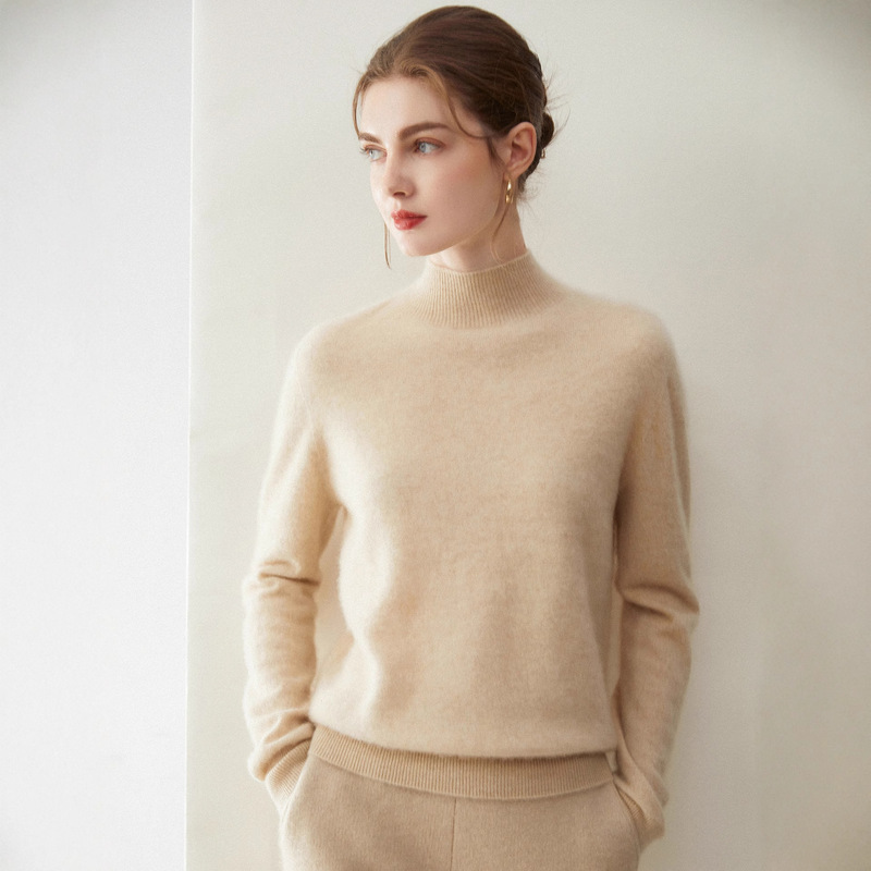 100% Pure Cashmere Sweater Half Turtleneck Knitted Bottoming Sweater for Women Simple and Elegant Basic Pure Color Sweater Dropshipping 100% Pure Cashmere Sweater Half Turtleneck Knitted Bottoming Sweater for Women Simple and Elegant Basic Pure Color Sweater Dropshipping