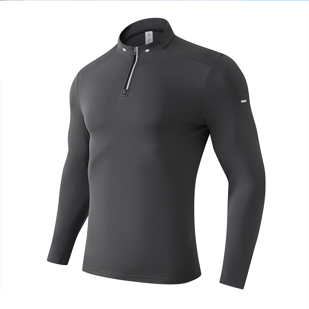 Ropa de secado rápido de hombre al aire libre de cuello medio cremallera camiseta de manga larga camiseta polo para correr ropa de entrenamiento de fitness casual