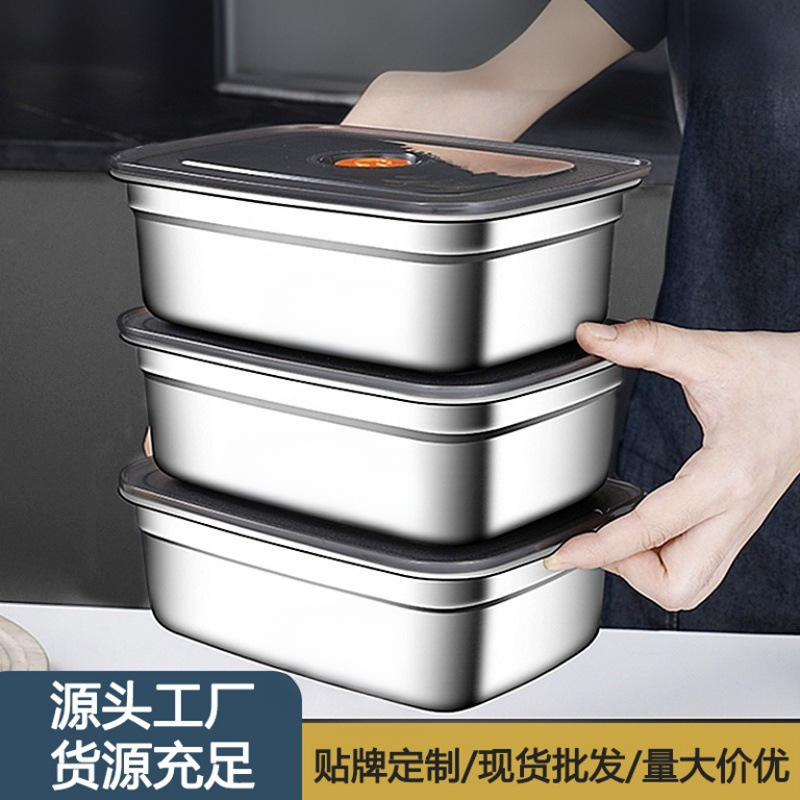 Food-Grade Stainless Steel Fresh-Keeping Box for Refrigerator Storage, Portable Sealed Lunch Box with Lid, Camping Lunch Box