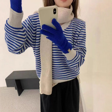 韩国跟单！2025秋冬v领撞色条纹设计高级感显瘦百搭休闲针织衫女