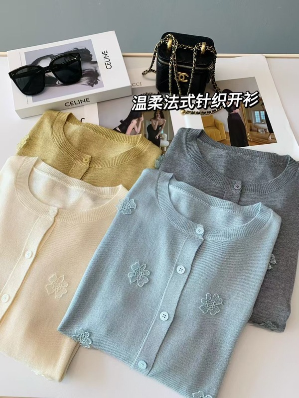 氛围感！温柔立体蕾丝花朵针织开衫时尚羊毛上衣外套秋女K0851M|undefined