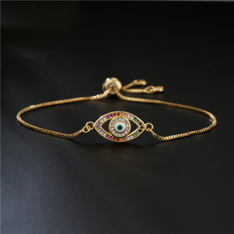 fashion copper micro-inlaid mixed color zircon geometric eye bracelet wholesale Nihaojewelry