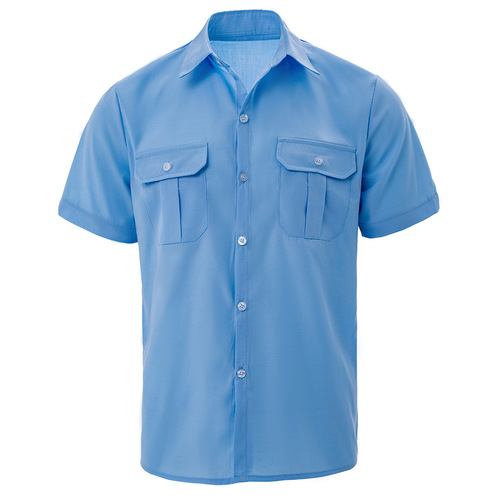 2025 Cross-border New Summer Men's Breathable Short-Sleeve Casual Fashion Dual-Pocket Solid Color Shirt Men's Short Sleeve Open