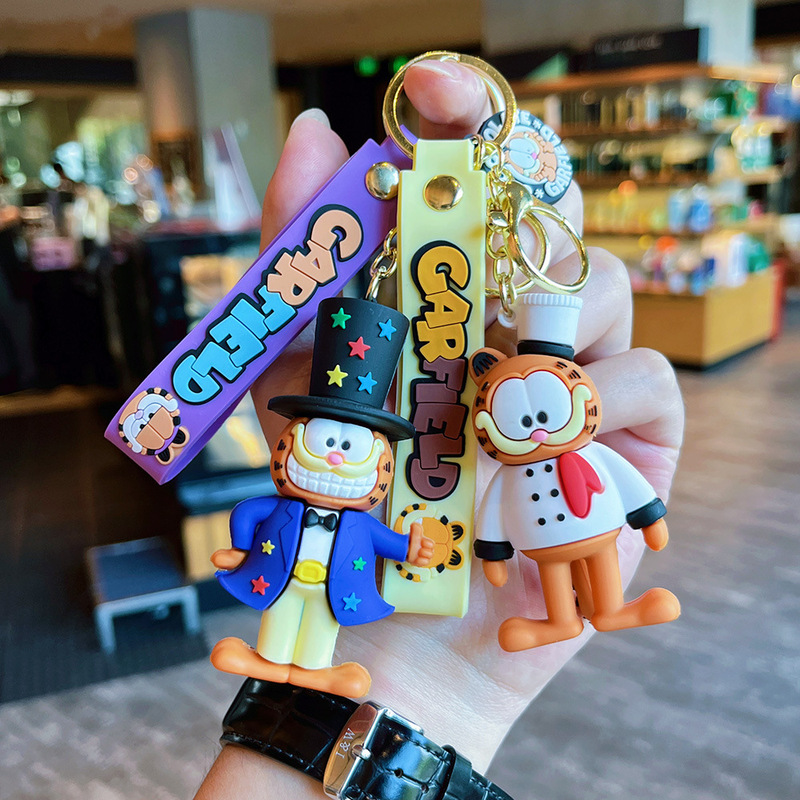Cartoon Cowboy Garfield Keychain Cross-Dressing Doll Couple Bag Pendant Boutique Student School Bag Pendant Wholesale
