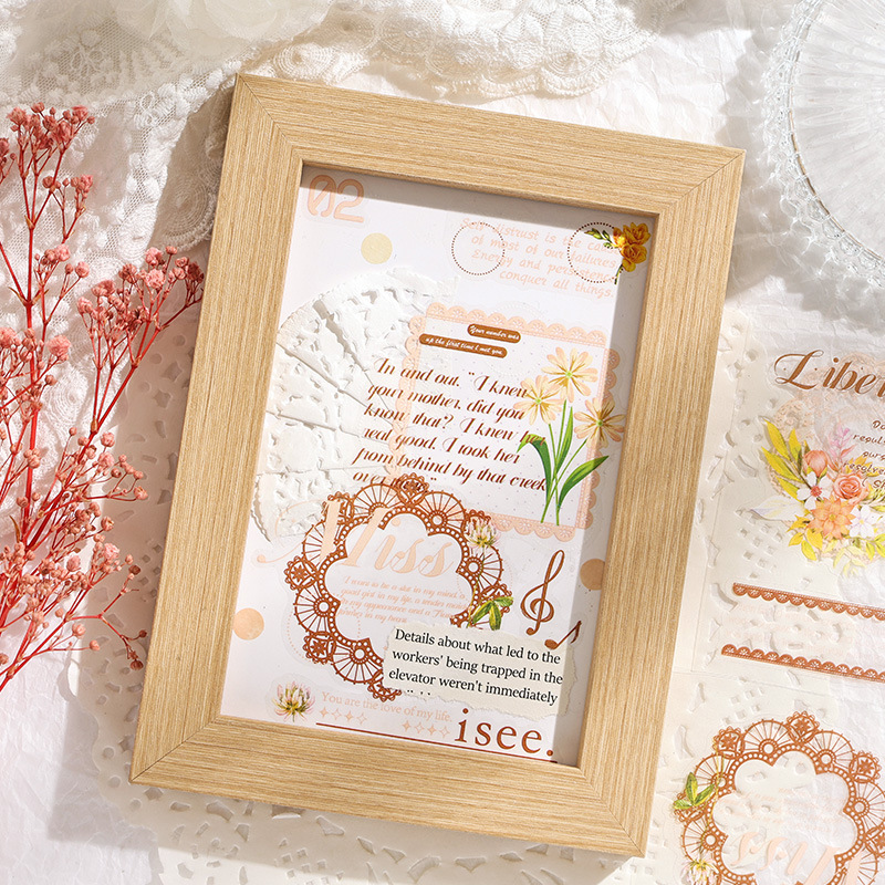 Filamento de seda aromático PET troquel cortado pegatinas planas retro flores creativas cuentas de mano diy fondo material base pegatinas decorativas