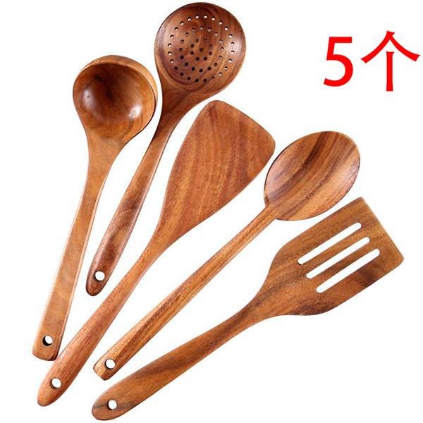 Jujube madera tubo de madera teca pala de madera vajilla de almacenamiento logo cocina seis piezas vajilla de madera