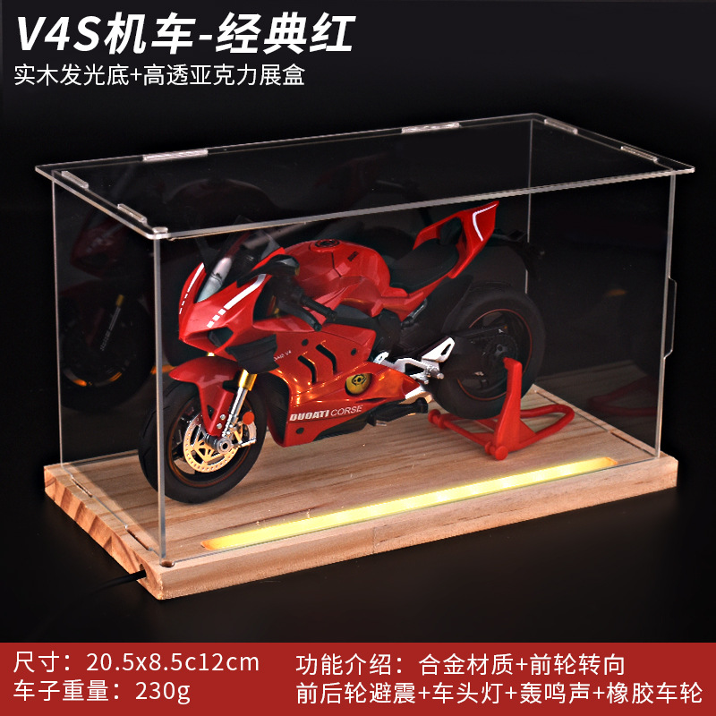 Motocicleta Ducati Roja + Caja de Luz con Base de Madera