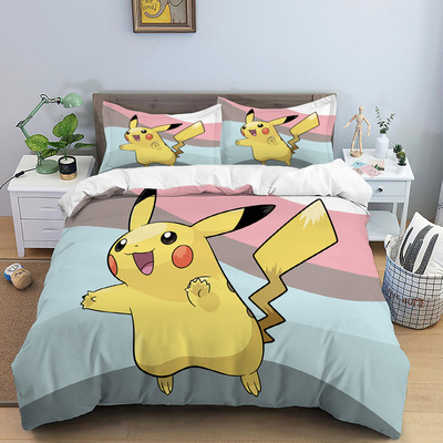 Europe and America Cross border The bed Three customized Pikachu printing Brushed Quilt cover Customized source supply Manufactor