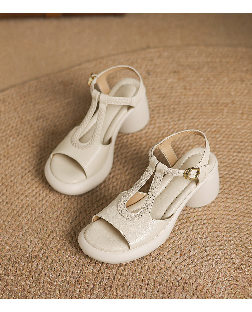 Sandal La Mã cao gót mùa hè size lớn 34-41, đế xuồng gót dày, mũi hở, chất liệu dệt — đen chi tiết 20