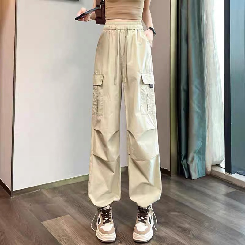 美式复古速干工装裤女夏春秋新款高腰束脚防晒运动休闲登山阔腿裤|undefined