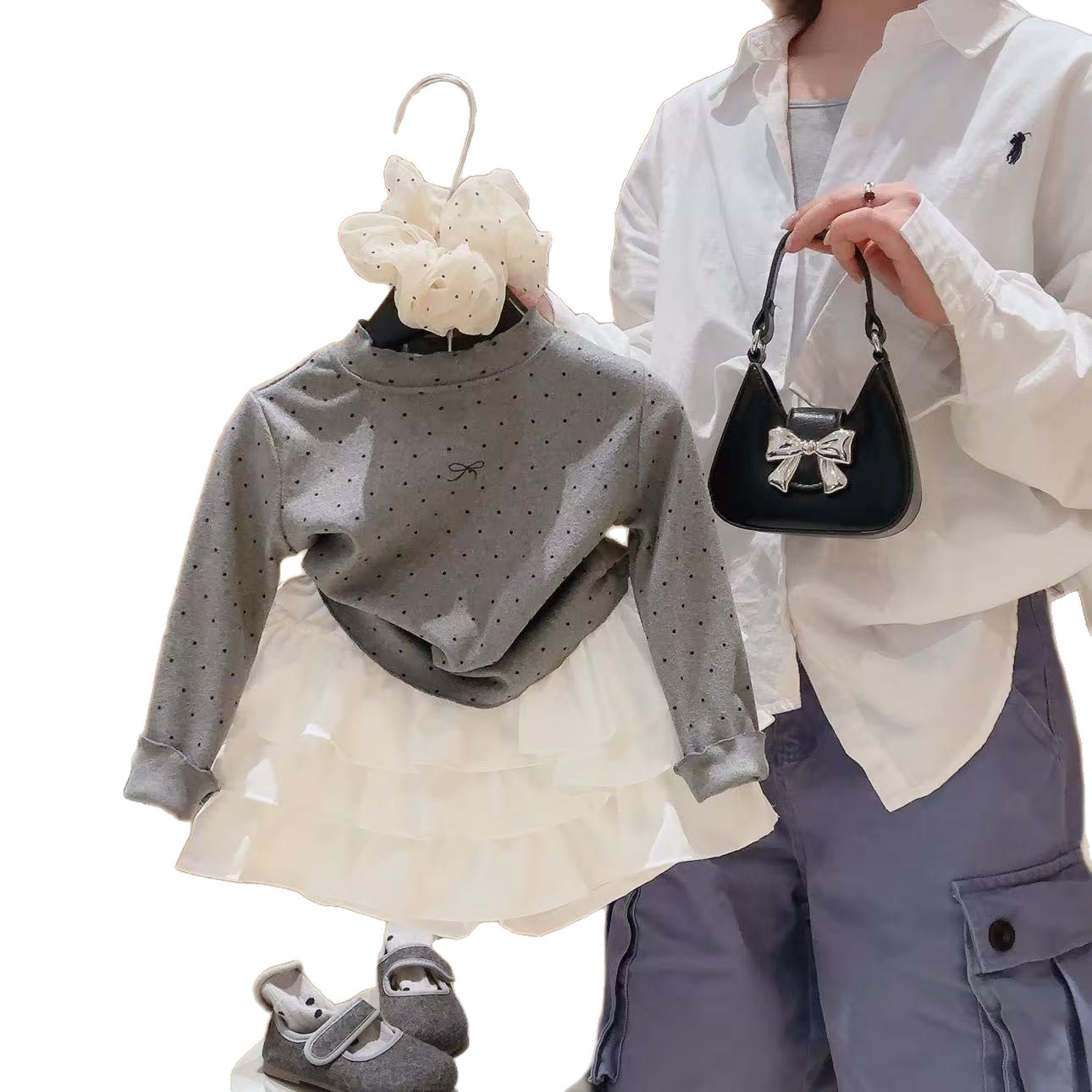 Primavera y otoño de niñas moles de cuello camiseta de base bebé arco camiseta de manga larga camiseta de cuello medio alto para niños ropa superior al por mayor image 6