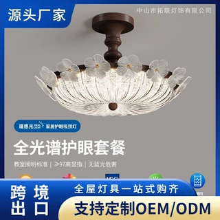 新款法式中古风卧室灯玻璃花朵吸顶灯美式轻奢感复古书房灯主卧灯