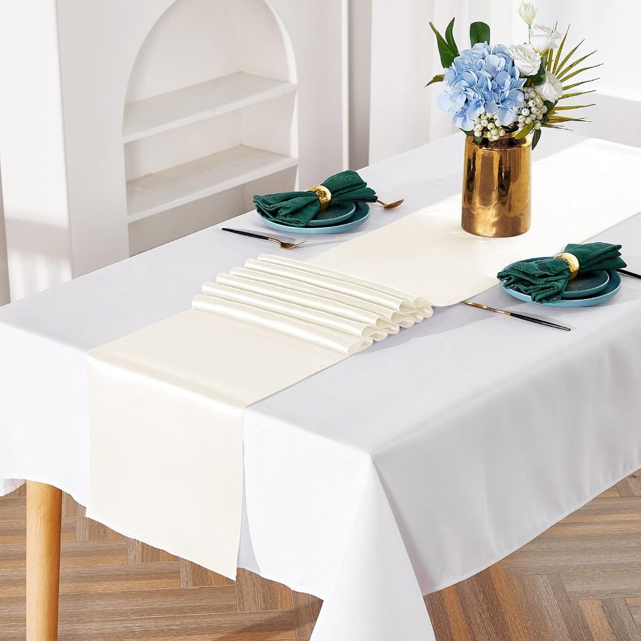 Venta caliente transfronteriza toalla de mesa de seda de satén de estilo europeo bandera de mesa con borde de bloqueo de alta densidad mesa de comedor decoración de fiesta de boda suministro de origen image 7