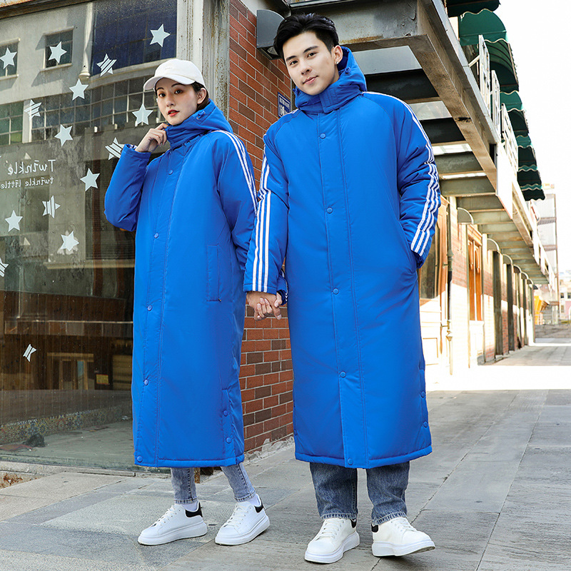 Winter Over-The-Knee Extended Sports Coat Thick Cotton Jacket for Men, Women, and Children, Soccer Winter Training Warm Coat, Three-Piece Long Jacket