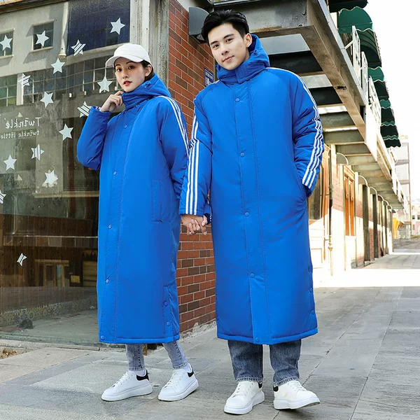 Winter Over-The-Knee Extended Sports Coat Thick Cotton Jacket for Men, Women, and Children, Soccer Winter Training Warm Coat, Three-Piece Long Jacket