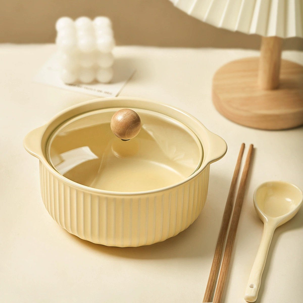 Чаша для лапши быстрого приготовления с двумя ушками и крышкой, керамическая чаша для лапши быстрого приготовления большой емкости, большая чаша для суповой лапши, персональная чаша для студентов в общежитии