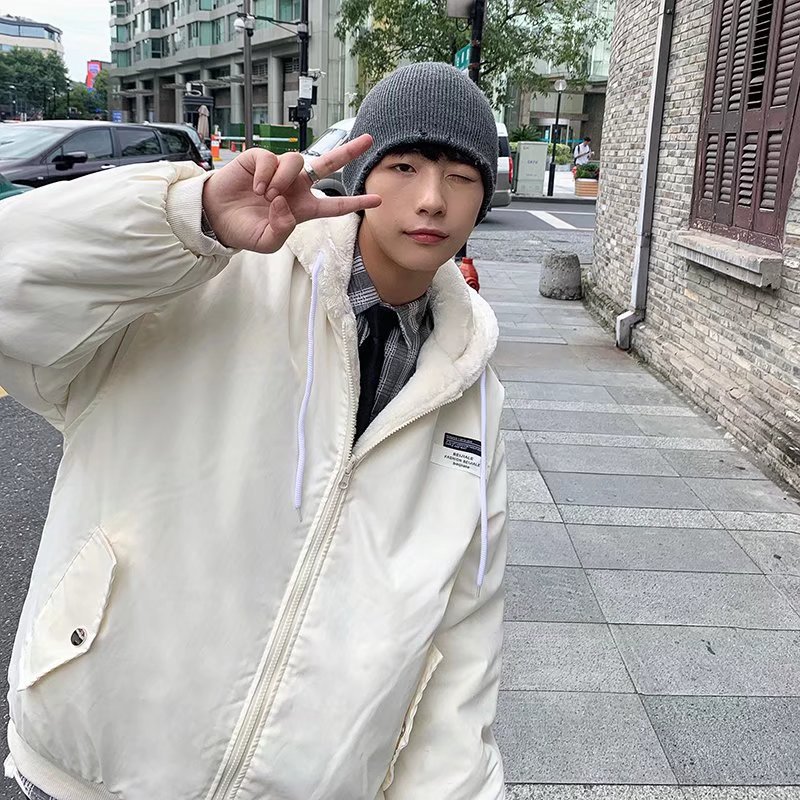Invierno japonés versión coreana de la chaqueta acolchada de algodón con capucha de doble cara al estilo de Hong Kong