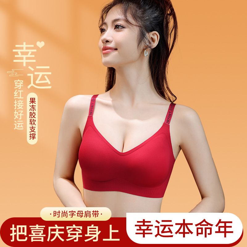 Red Underwear Set for Women in Their Zodiac Year, Seamless Small Bust Push-Up, Wedding Bride 2025 Year of the Snake Bra Gift Box