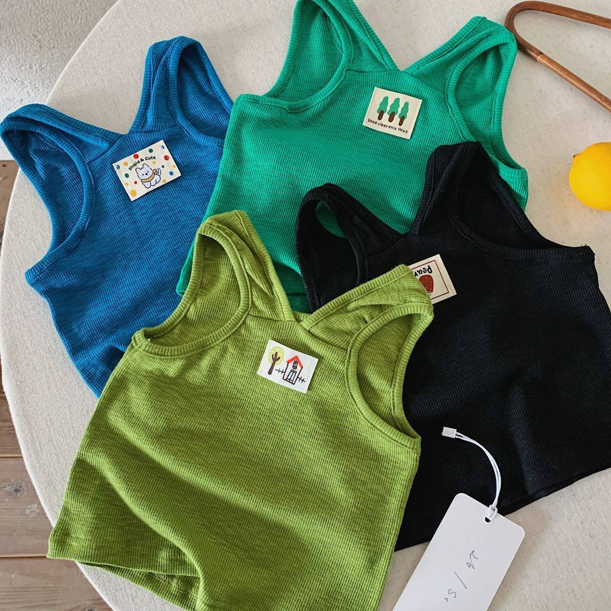Children's solid color summer cartoon T-shirt for boys