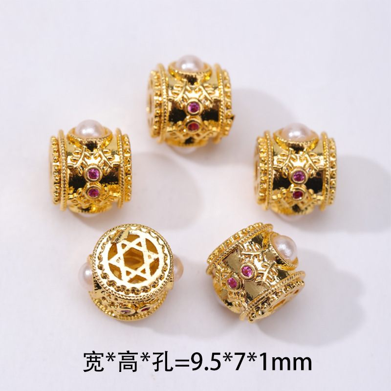 高保色铜镀金镶锆石珍珠跑环隔珠配件隔片精美吊坠diy饰品配件批|undefined