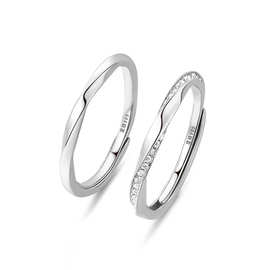 阿宝S999纯银简约莫比乌斯镶钻戒指情侣对戒足银指环女小众设计感
