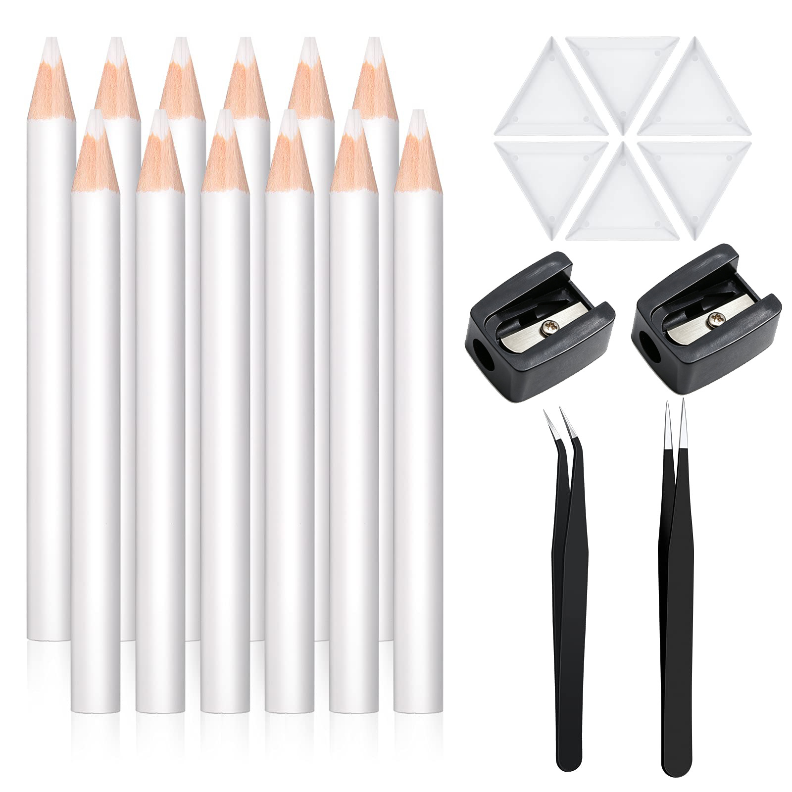 Nail art dotting pen set 8.5cm white crayon triangular dotting plate tweezers pencil sharpener diamond painting tools