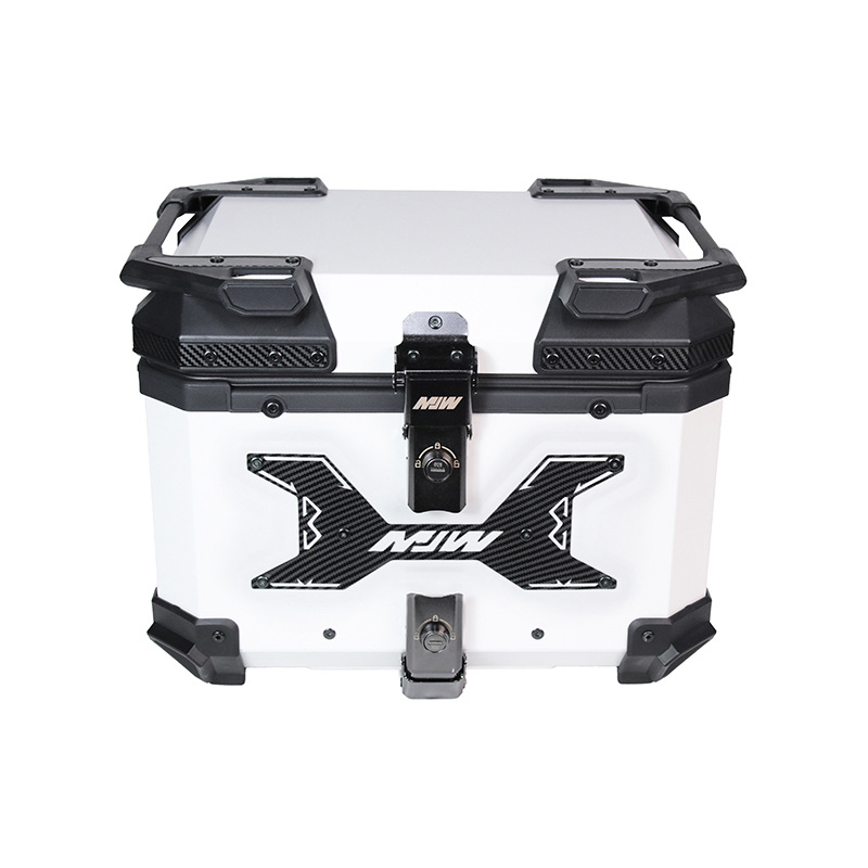 45L elegante baúl blanco de motocicleta a prueba de agua desmontaje rápido caja de almacenamiento de aleación de aluminio caja de cola estampada a prueba de caídas