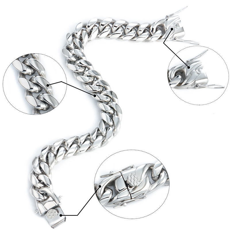 Unisex Gender Wish  Stainless Steel Round Grinding Cuban Bracelet Men's Titanium Steel Hip Hop Fine Polishing Dragon Head Buckle Bracelet