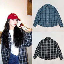 韩国小众 迪丽热巴虞书欣同款 复古休闲宽松格子衬衫上衣外套