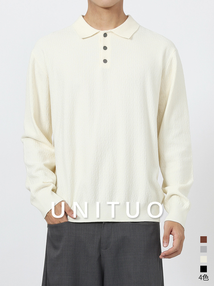 Hombres primavera y otoño nuevo botón de solapa camiseta de manga larga polo casual universal delgado suéter de alta calidad para hombres