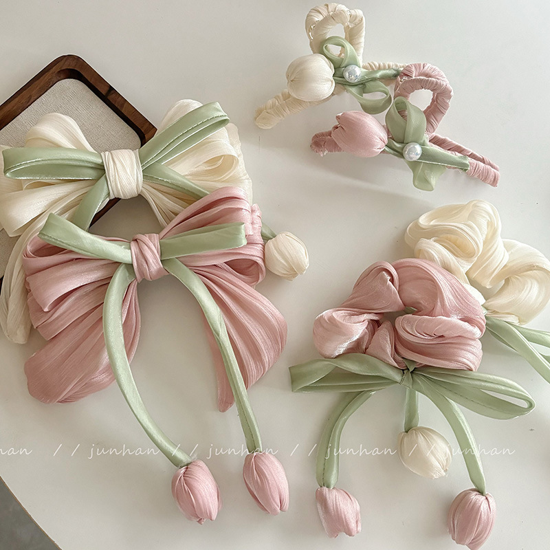 Sweet Tulip Large Intestine Hair Ring Women's Grasping Clip Pink Hair Grasping Hair Rope Hair Accessories Bow High Ponytail Hair Accessories Women Sweet Tulip Large Intestine Hair Ring Women's Grasping Clip Pink Hair Grasping Hair Rope Hair Accessories Bow High Ponytail Hair Accessories Women