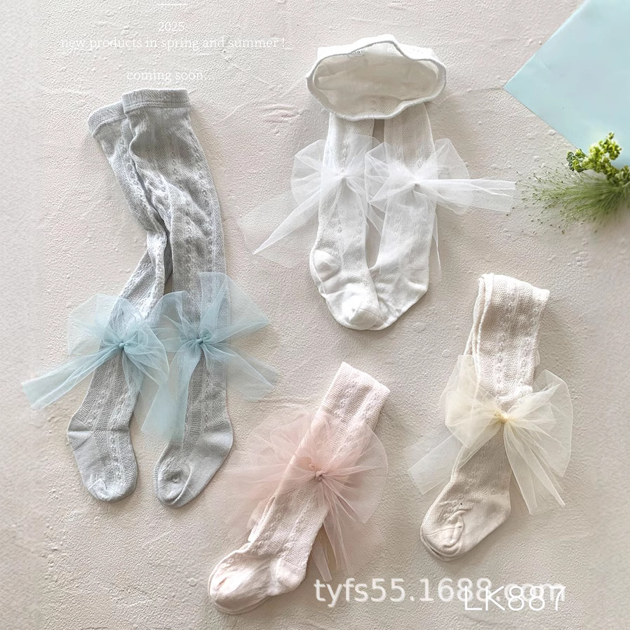 Girls' Pantyhose Spring and Summer New Style Children's Thin Combed Cotton Princess Footed Tights Toddler Anti-Mosquito Socks