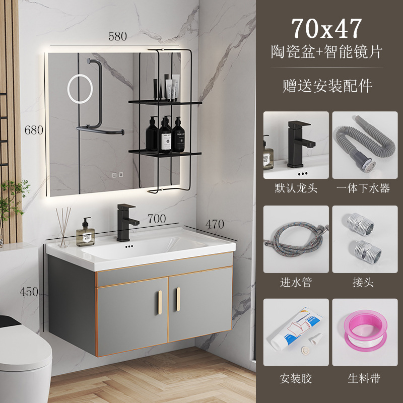 304 de acero inoxidable simple baño moderno gabinete combinación baño balcón lavabo de cerámica lavabo mesa de lavado