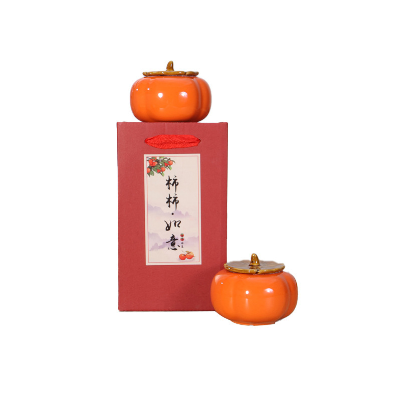 柿如意セラミック柿瓶、茶瓶、結婚祝いの装飾品、キャンディ瓶、ギフトボックス、ドライフルーツ瓶、卸売、密封|undefined