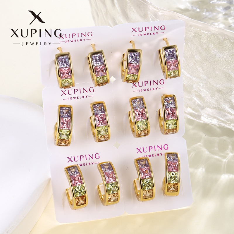 Joyas Xuping Pendientes cuadrados con incrustaciones de circonio Pendientes Pendientes de moda temperamento chapado en oro de 24K Pendientes de celebridades de Internet mujeres