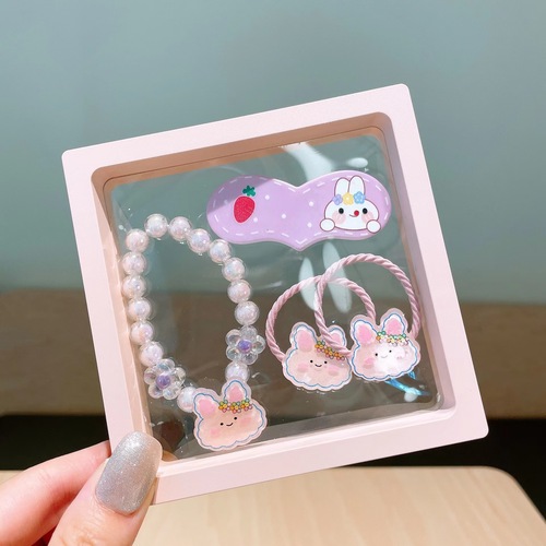 Children's Korean Version Hair Clip Hair Tie Set Cartoon Bead Bracelet Princess Cute Hair Ring Accessory Gift Box Girls Hair Accessories
