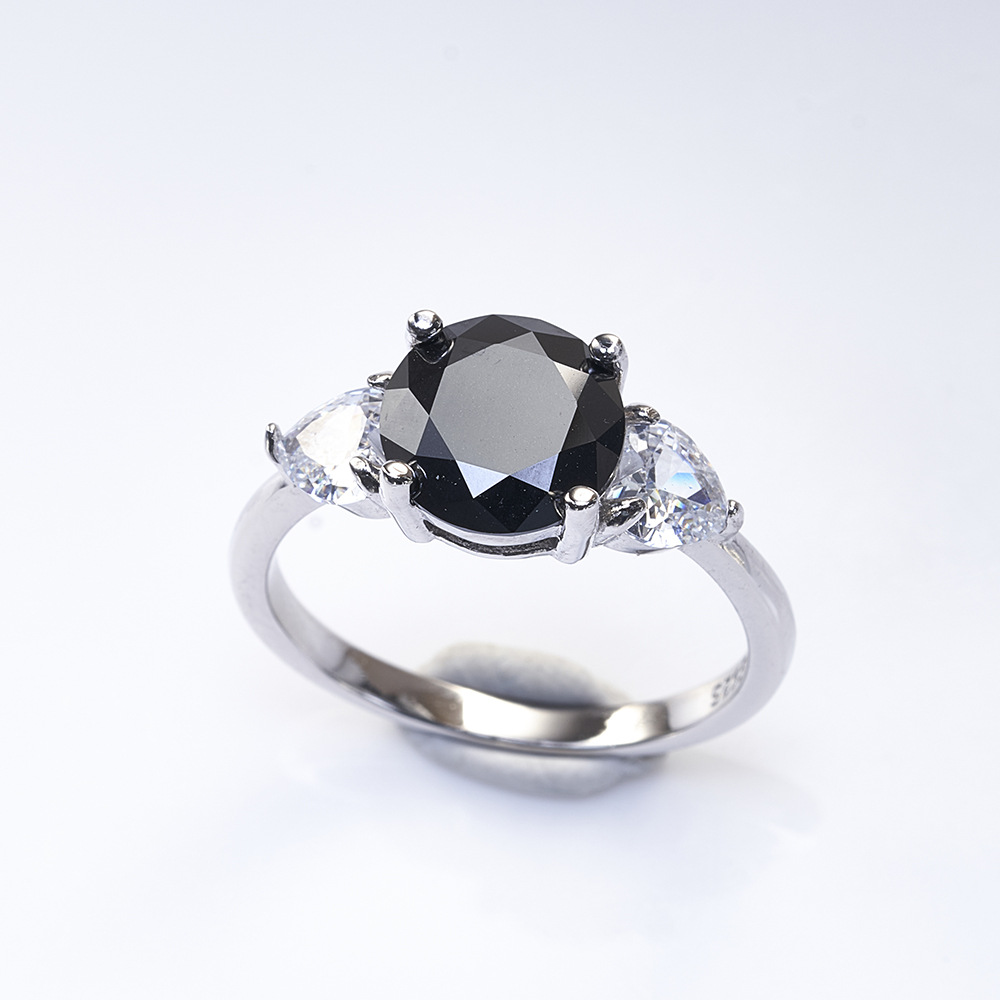 Plata esterlina 3 quilates anillo de piedra de mozanita negra comercio electrónico transfronterizo para anillo de moda de hip-hop negro