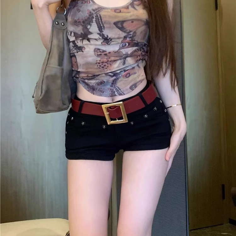 American Style Spice Girls Y2K Rivet Denim Shorts Women's Summer Small Low Waist Slim-fit Sexy Hip Hot Pants American Style Spice Girls Y2K Rivet Denim Shorts Women's Summer Small Low Waist Slim-fit Sexy Hip Hot Pants